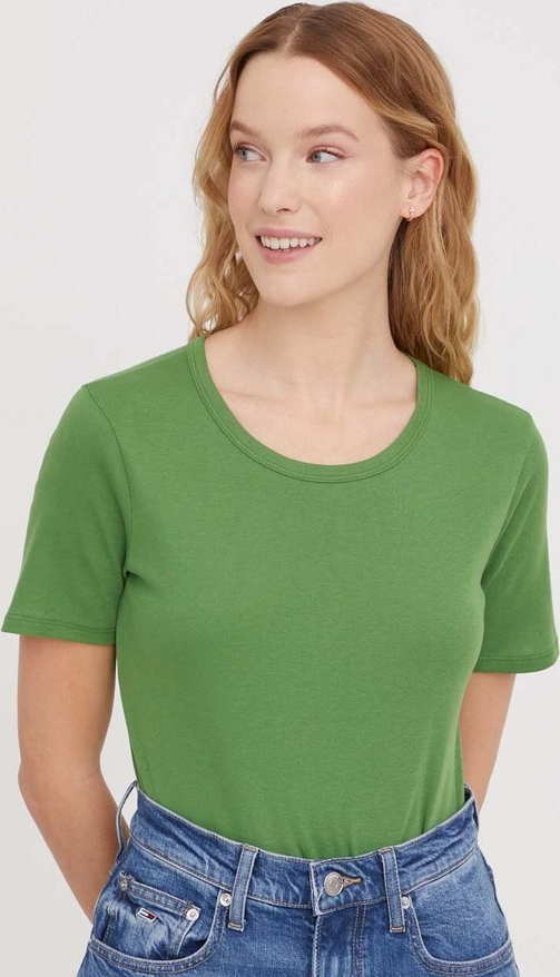 Zielony t-shirt United Colors Of Benetton z okrągłym dekoltem w stylu casual z krótkim rękawem
