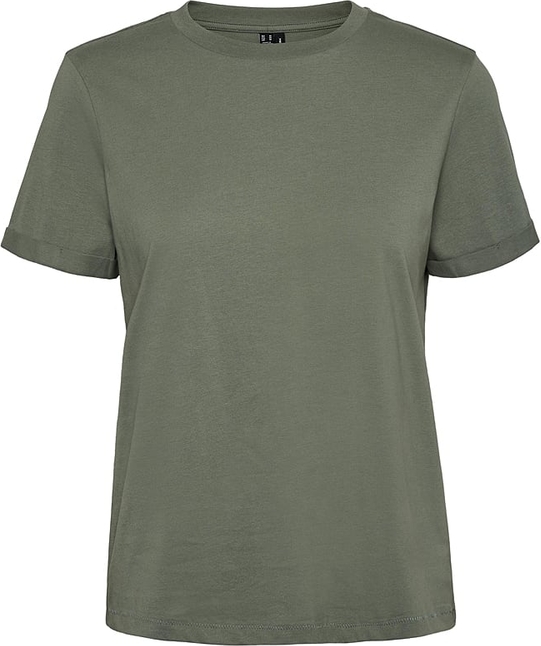 Zielony t-shirt Vero Moda z bawełny z krótkim rękawem z okrągłym dekoltem