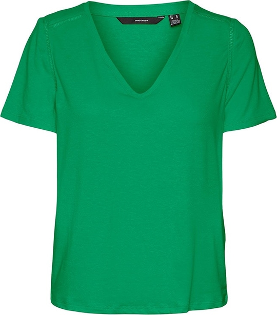 Zielony t-shirt Vero Moda z dekoltem w kształcie litery v z krótkim rękawem