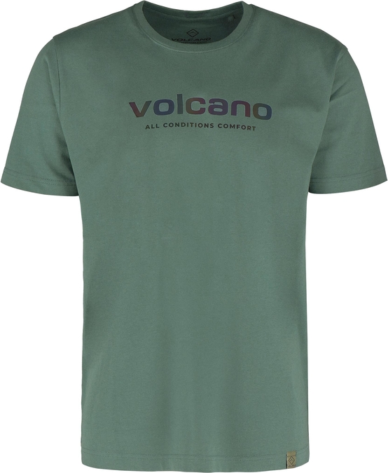 Zielony t-shirt Volcano w młodzieżowym stylu z krótkim rękawem