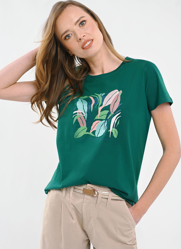 Zielony t-shirt Volcano w młodzieżowym stylu z nadrukiem z krótkim rękawem