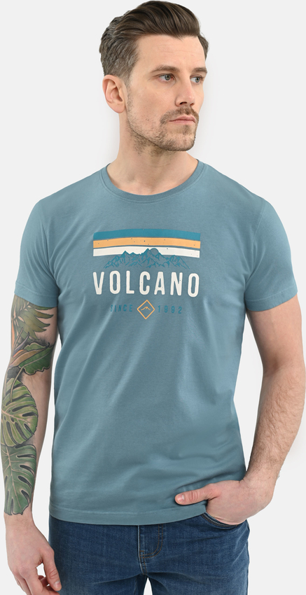 Zielony t-shirt Volcano z krótkim rękawem w młodzieżowym stylu z bawełny