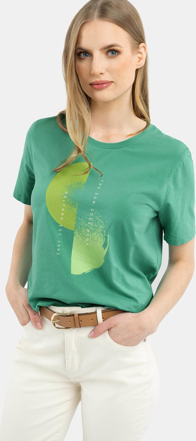 Zielony t-shirt Volcano z krótkim rękawem z nadrukiem z bawełny