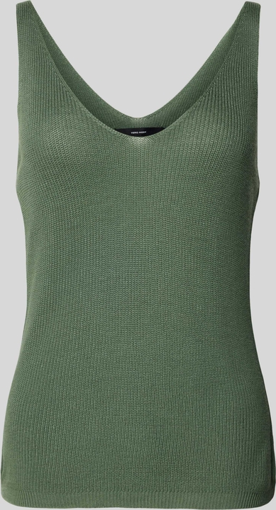 Zielony top Vero Moda z bawełny z dekoltem w kształcie litery v