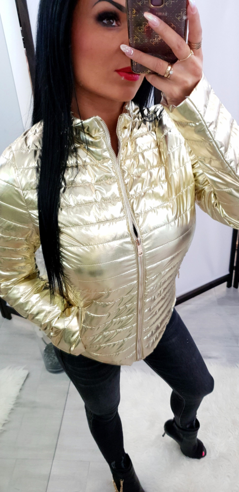 Złota kurtka Tajus krótka w stylu glamour