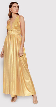 Złota sukienka Babylon bez rękawów maxi z dekoltem w kształcie litery v