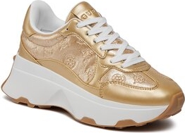 Złote buty sportowe Guess sznurowane na platformie w sportowym stylu