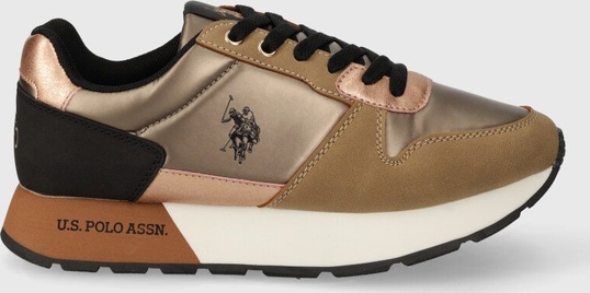Złote buty sportowe U.S. Polo na platformie sznurowane w sportowym stylu