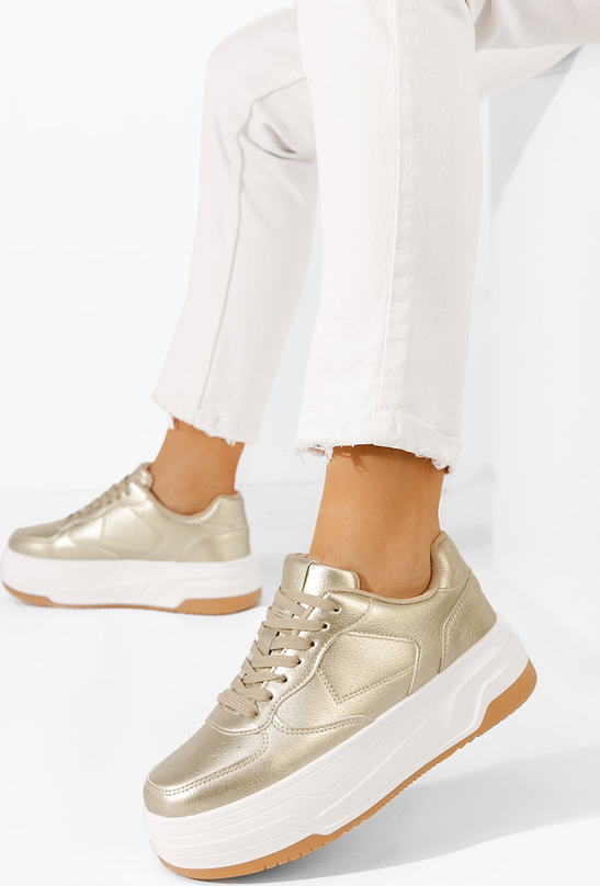 Złote buty sportowe Zapatos sznurowane na platformie