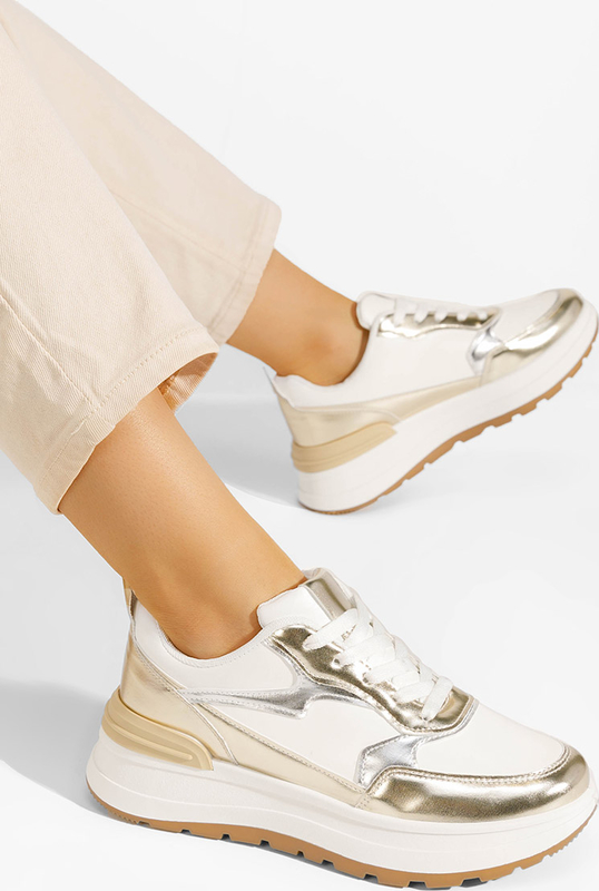 Złote buty sportowe Zapatos sznurowane w sportowym stylu