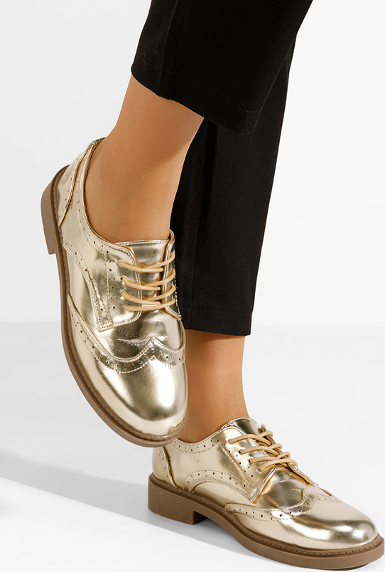 Złote półbuty Zapatos sznurowane w stylu casual z płaską podeszwą