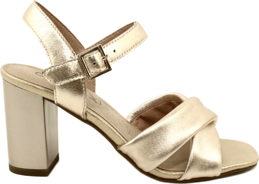 Złote sandały Caprice z klamrami z płaską podeszwą