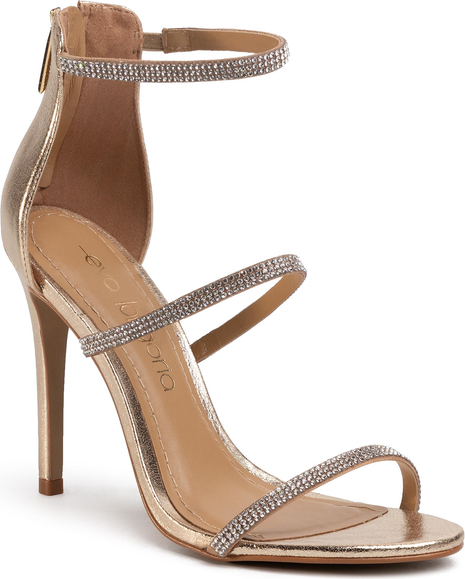 Złote sandały Eva Longoria na szpilce na wysokim obcasie w stylu klasycznym