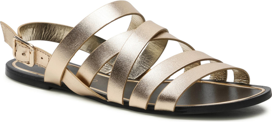 Złote sandały Eva Longoria w stylu casual ze skóry ekologicznej z klamrami