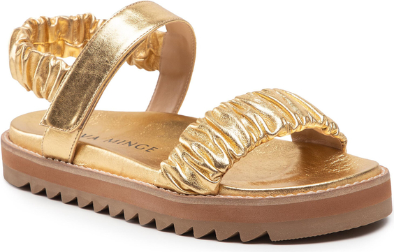 Złote sandały Eva Minge w stylu casual z klamrami