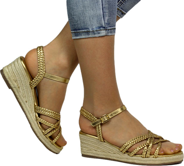 Złote sandały GIOSEPPO w stylu casual ze skóry z klamrami