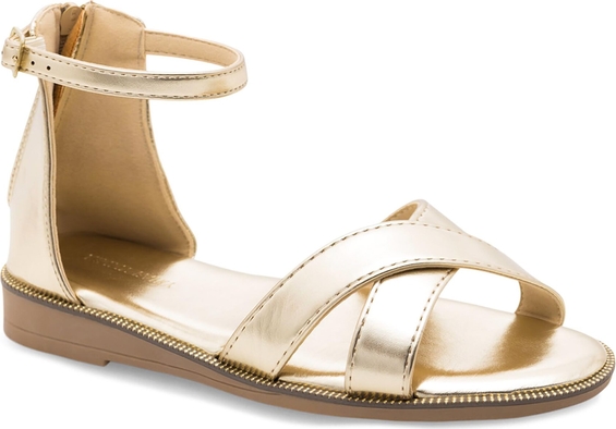 Złote sandały Jenny Fairy z klamrami w stylu casual z płaską podeszwą