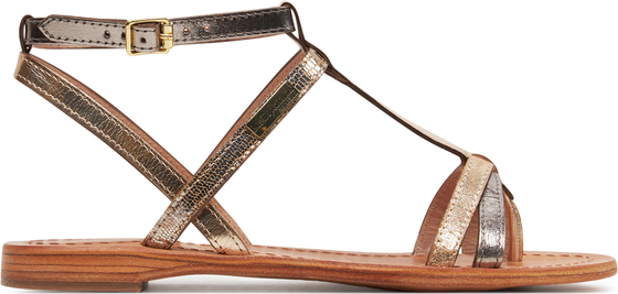 Złote sandały Les Tropeziennes w stylu casual z płaską podeszwą z klamrami