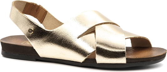 Złote sandały Nescior z płaską podeszwą ze skóry w stylu casual