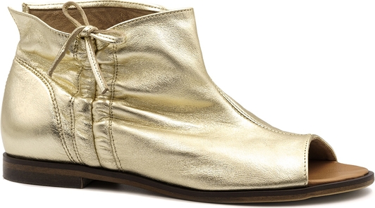 Złote sandały Nescior ze skóry z płaską podeszwą z klamrami