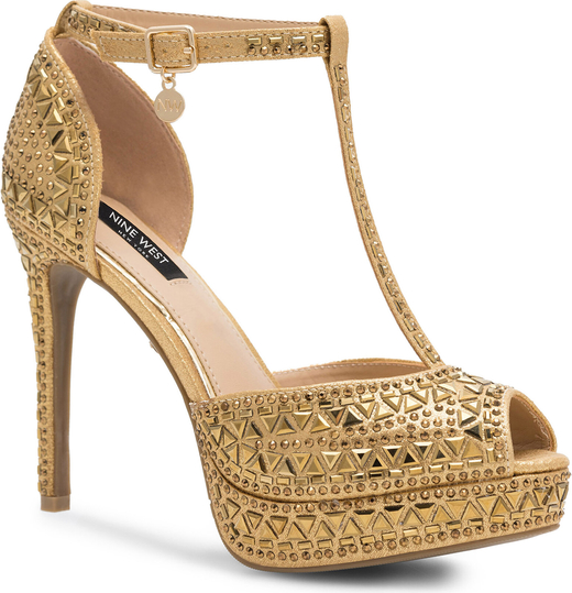 Złote sandały Nine West z klamrami w stylu casual na szpilce