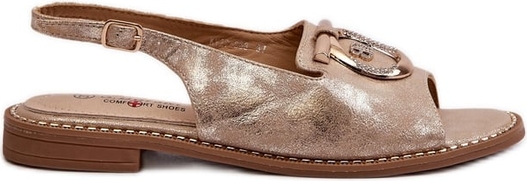 Złote sandały S.Barski w stylu casual z płaską podeszwą