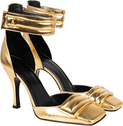 Złote sandały ubierzsie.com z klamrami na szpilce