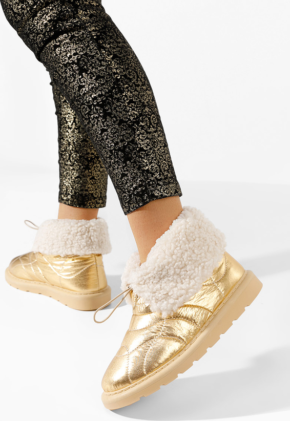 Złote śniegowce Zapatos sznurowane z płaską podeszwą