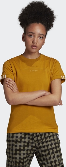 Żółta bluzka Adidas z okrągłym dekoltem z krótkim rękawem z płótna