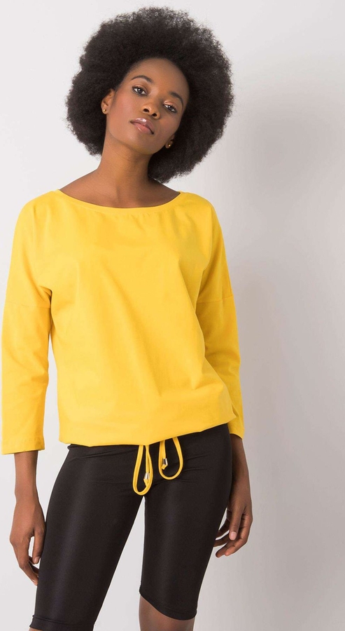 Żółta bluzka Basic Feel Good w stylu casual z długim rękawem z okrągłym dekoltem