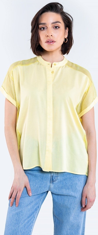 Żółta bluzka Big Star z krótkim rękawem z okrągłym dekoltem w stylu casual