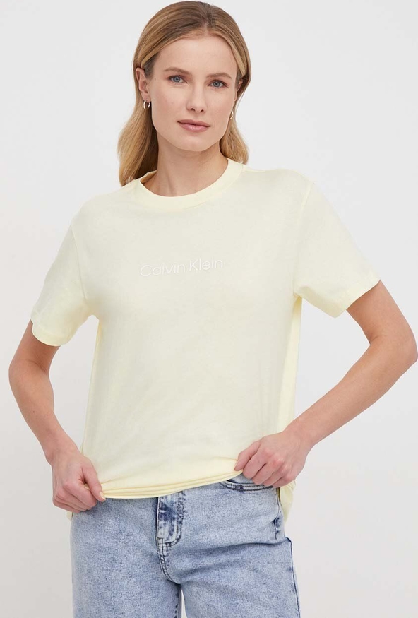 Żółta bluzka Calvin Klein w stylu casual z okrągłym dekoltem