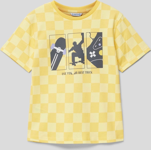 Żółta bluzka dziecięca Mayoral z bawełny dla dziewczynek z krótkim rękawem