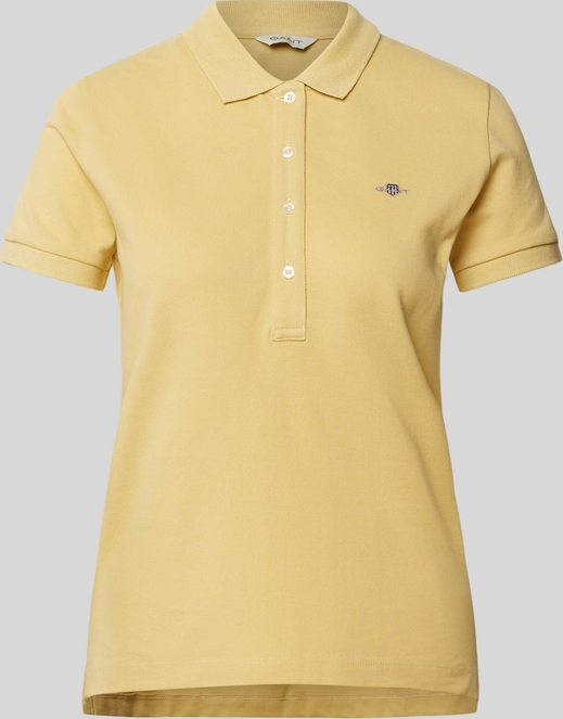 Żółta bluzka Gant z krótkim rękawem z kołnierzykiem w stylu casual