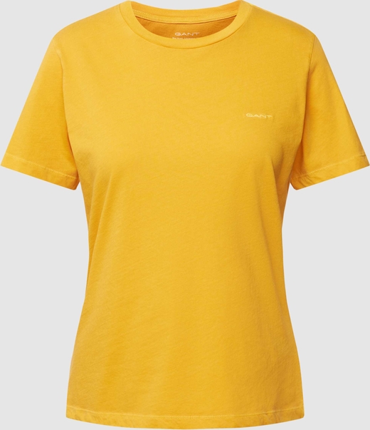 Żółta bluzka Gant z okrągłym dekoltem z bawełny z krótkim rękawem