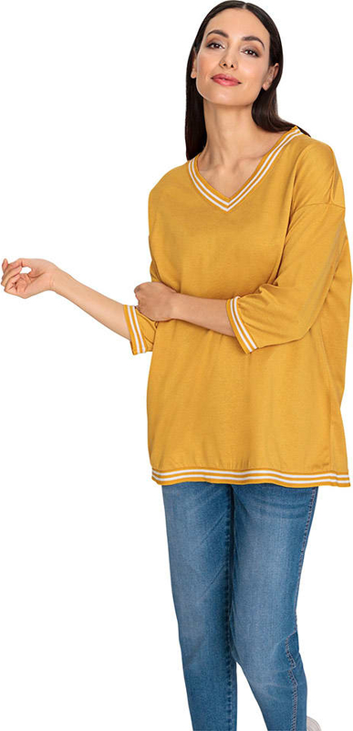 Żółta bluzka Heine z dekoltem w kształcie litery v w stylu casual z bawełny