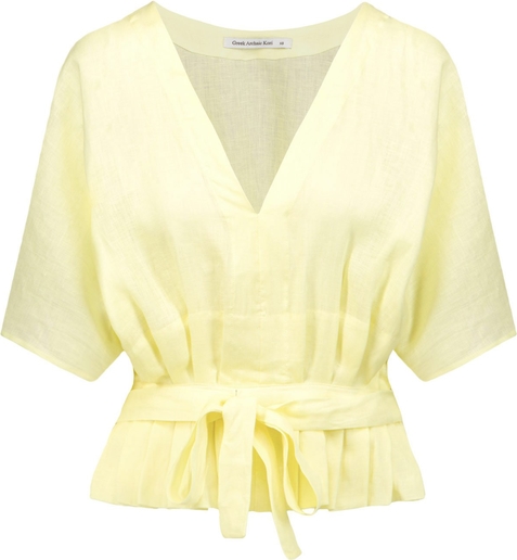 Żółta bluzka Kori z krótkim rękawem z lnu w stylu casual