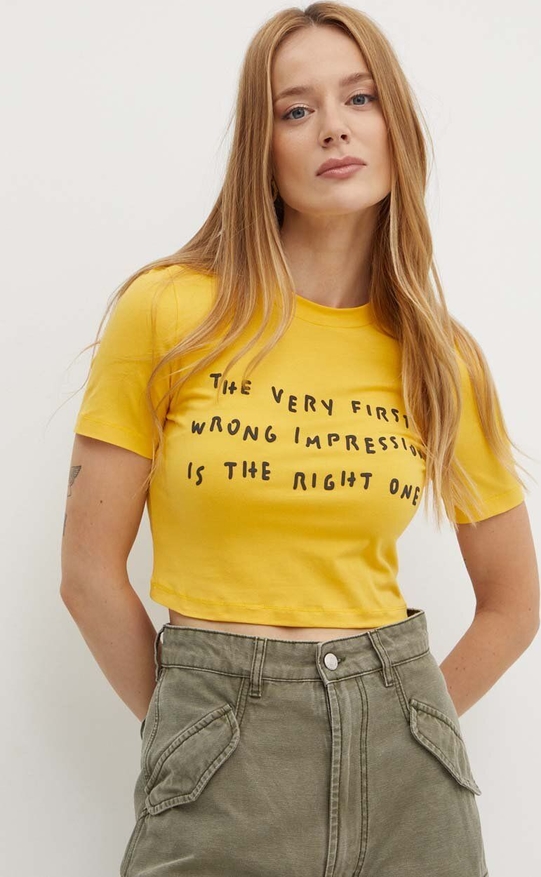 Żółta bluzka Max & Co. w młodzieżowym stylu z okrągłym dekoltem