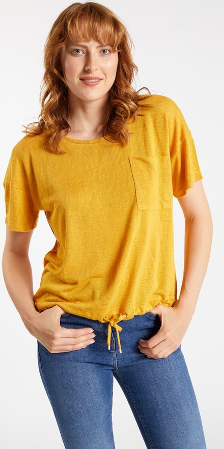 Żółta bluzka Monnari z okrągłym dekoltem z krótkim rękawem w stylu casual