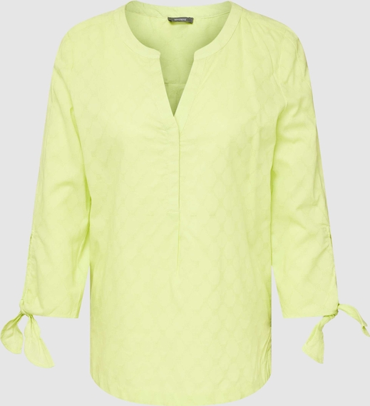 Żółta bluzka Montego z dekoltem w kształcie litery v z bawełny z długim rękawem