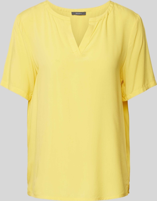 Żółta bluzka Montego z krótkim rękawem w stylu casual z dekoltem w kształcie litery v