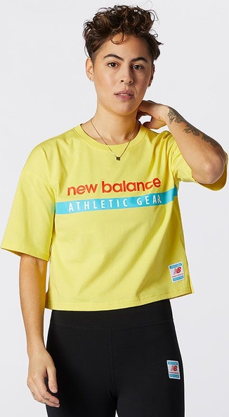 Żółta bluzka New Balance z okrągłym dekoltem z dzianiny