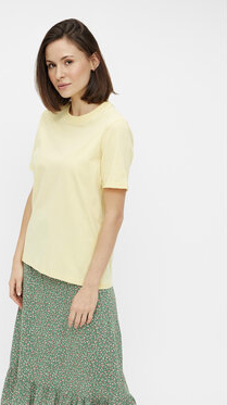 Żółta bluzka Pieces w stylu casual z krótkim rękawem