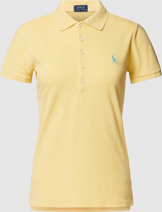Żółta bluzka POLO RALPH LAUREN w stylu casual z dekoltem w kształcie litery v z krótkim rękawem