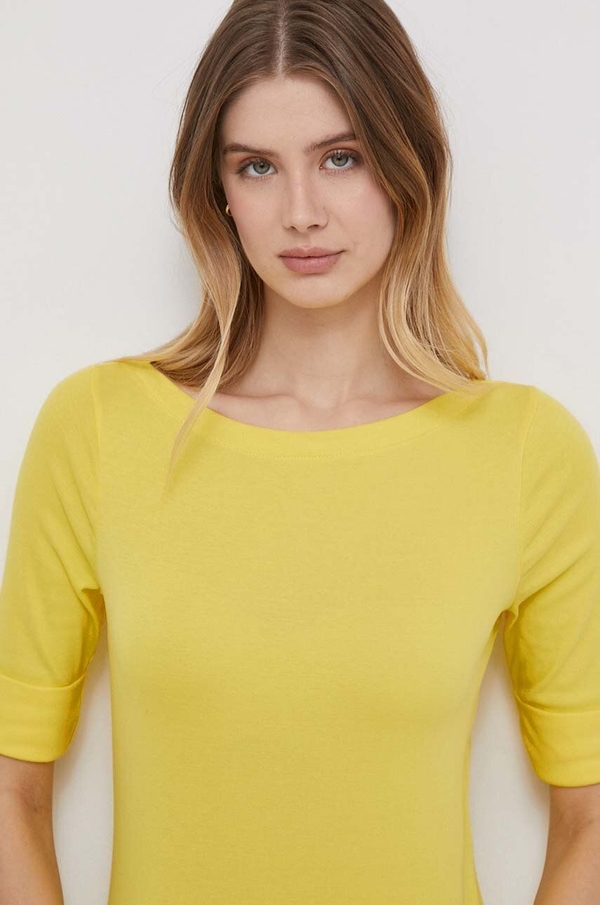 Żółta bluzka Ralph Lauren w stylu casual z okrągłym dekoltem z krótkim rękawem