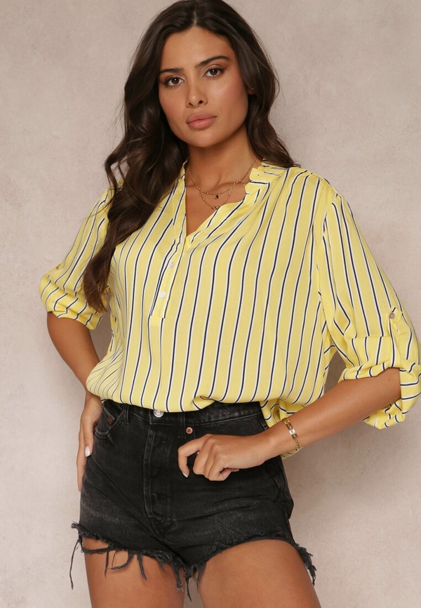 Żółta bluzka Renee z krótkim rękawem z tkaniny