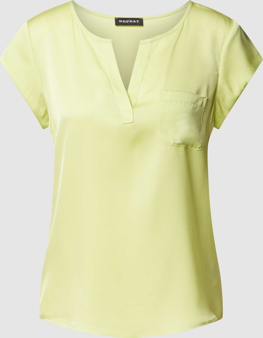 Żółta bluzka Repeat z jedwabiu z dekoltem w kształcie litery v w stylu casual