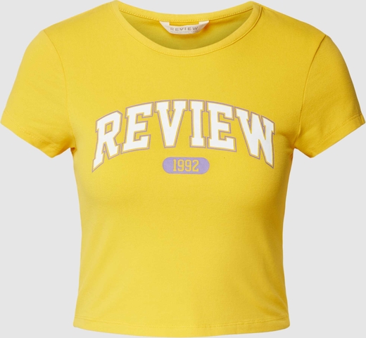 Żółta bluzka Review z okrągłym dekoltem w młodzieżowym stylu z krótkim rękawem