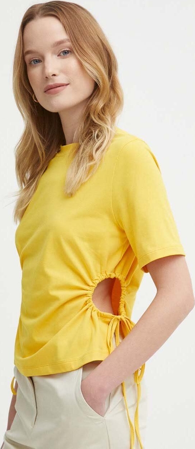 Żółta bluzka Sisley z okrągłym dekoltem z krótkim rękawem
