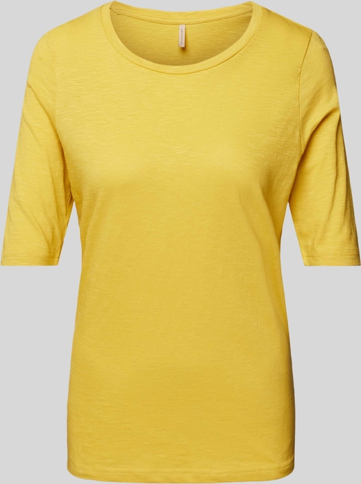 Żółta bluzka Soyaconcept z bawełny z krótkim rękawem z okrągłym dekoltem